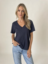 Liz V-Neck Ribbed Hem Tee