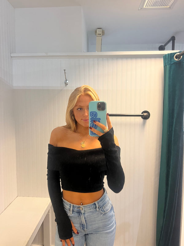 Aubrey Off the Shoulder Cropped Knit Top