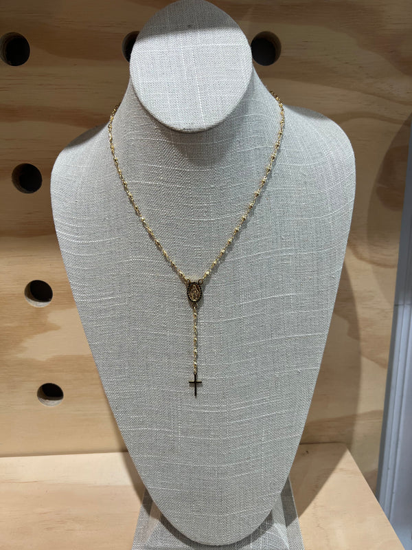 Gold Rosary Cross Necklace