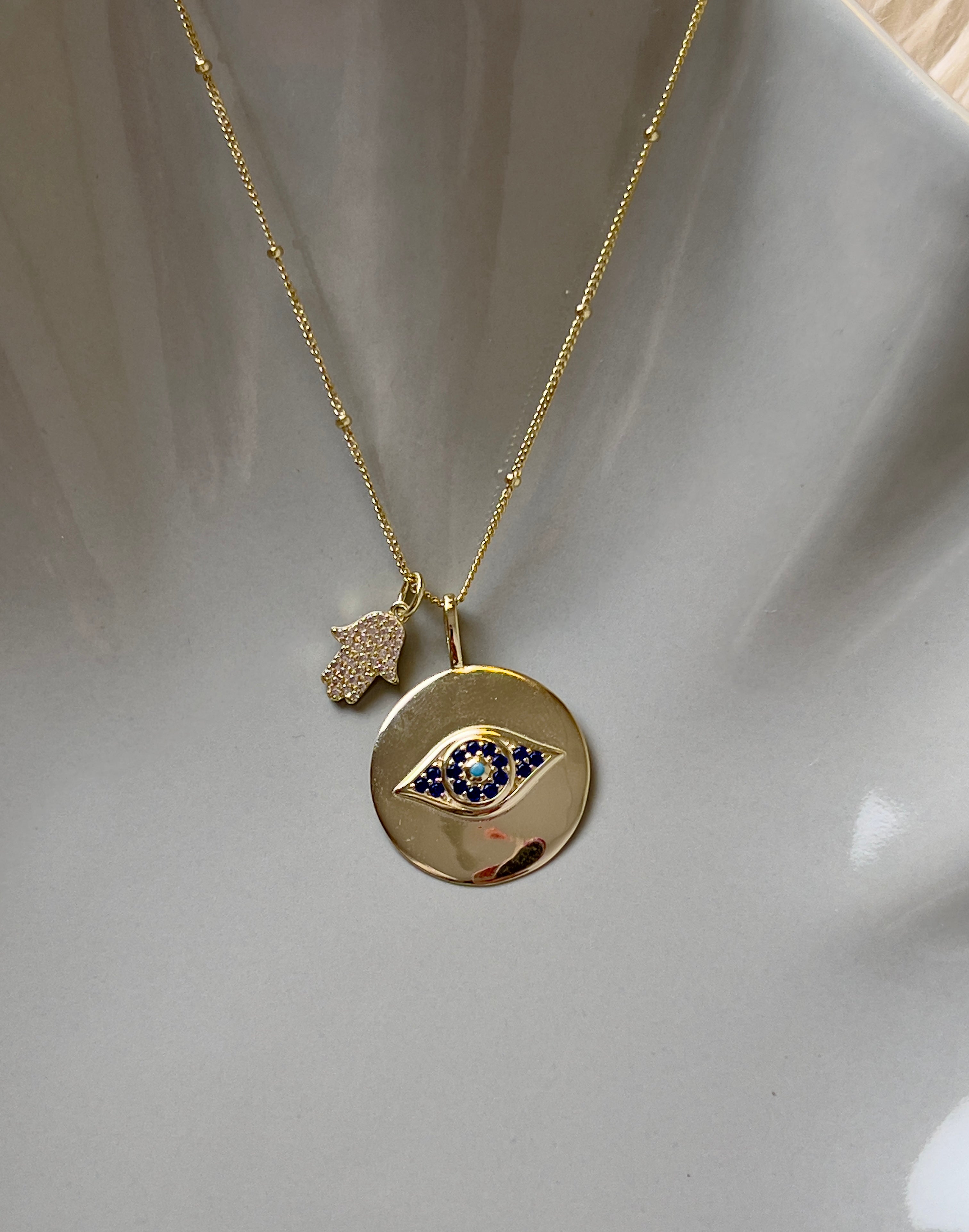 Protected Evil Eye & Pavé Hamsa Necklace - 14K Gold-Plated Sterling Silver