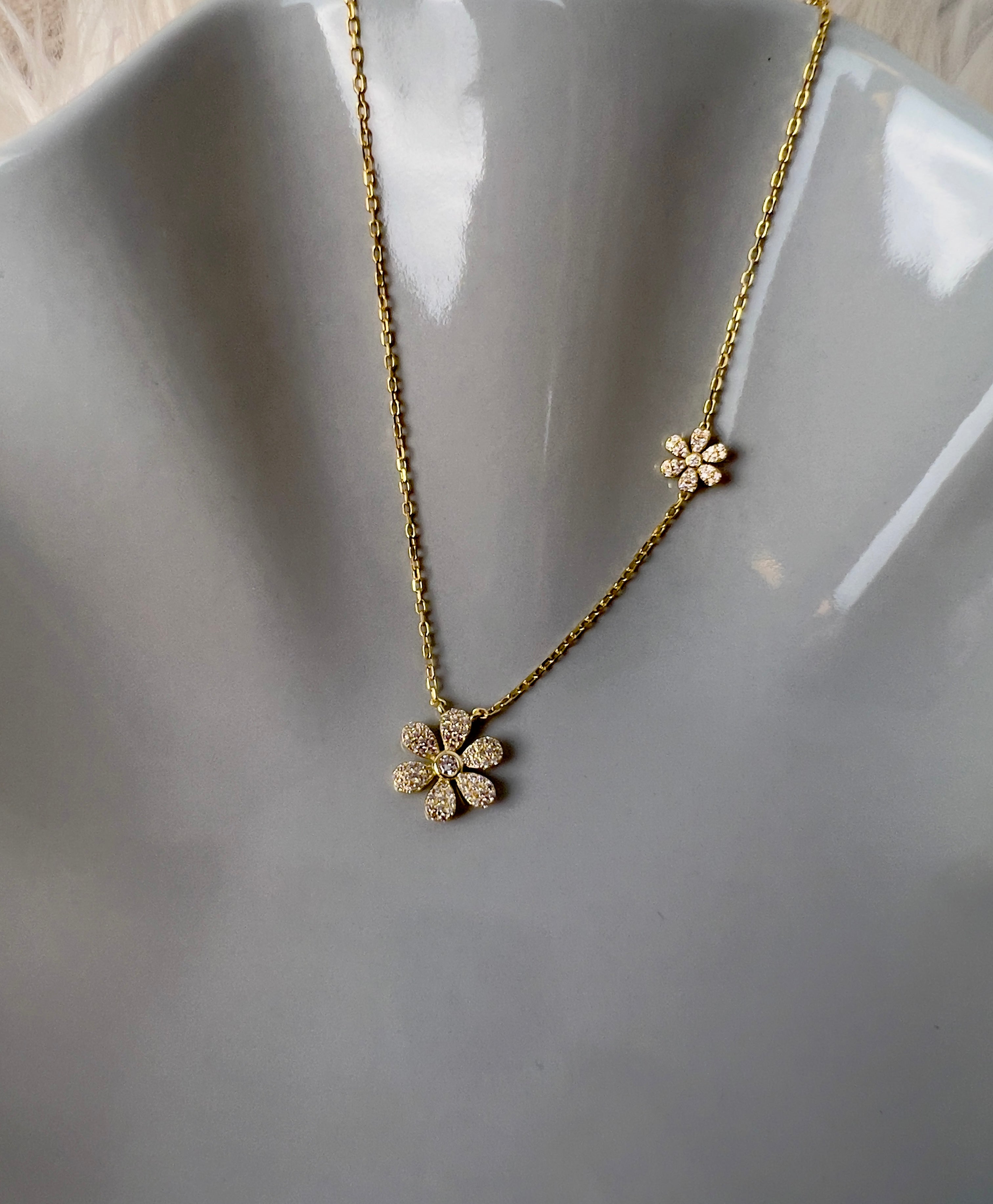 Bloom Pavé Flower Necklace -  14K Gold-Plated Sterling Silver & Pavé CZ Flowers