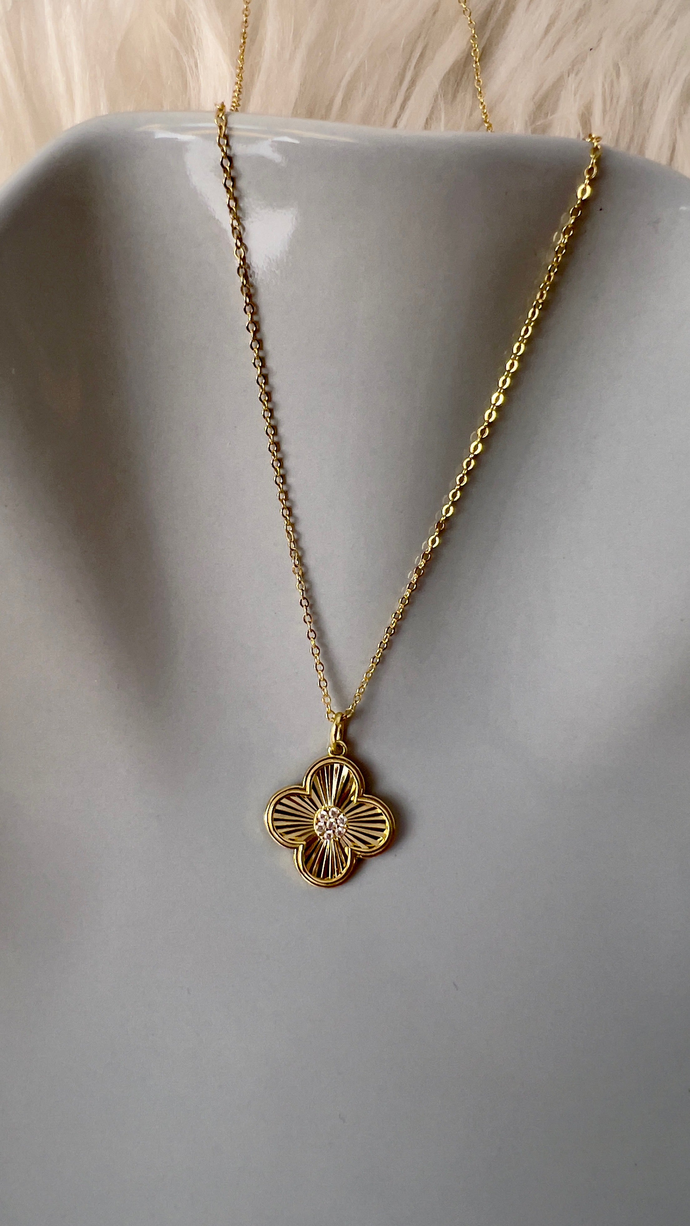 Timeless Clover Pavé Necklace  - 14K Gold-Plated Sterling Silver & Pavé CZ