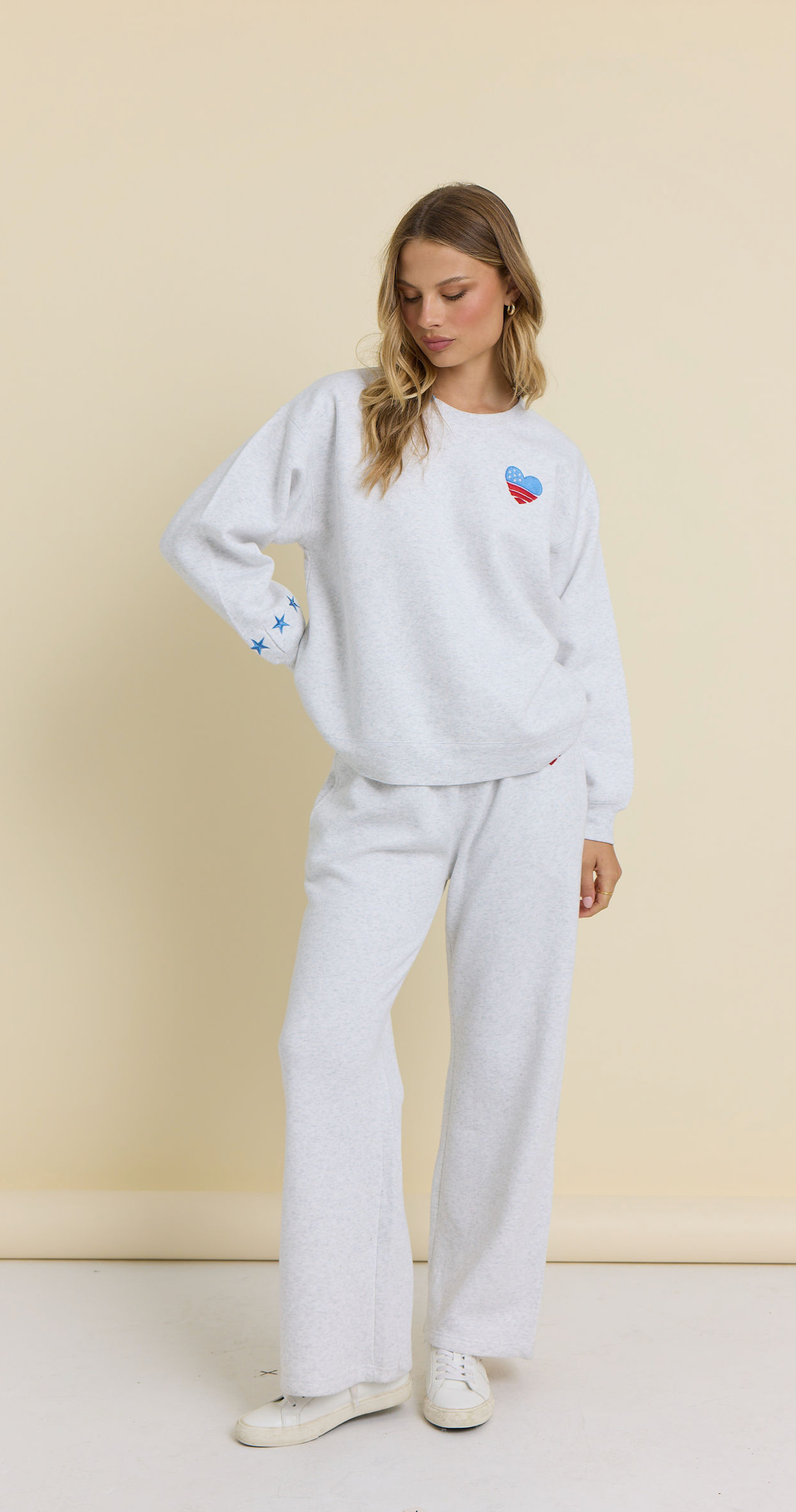 Vintage Havana Ash Grey Surfwash Crew – Embroidered USA Heart Icon