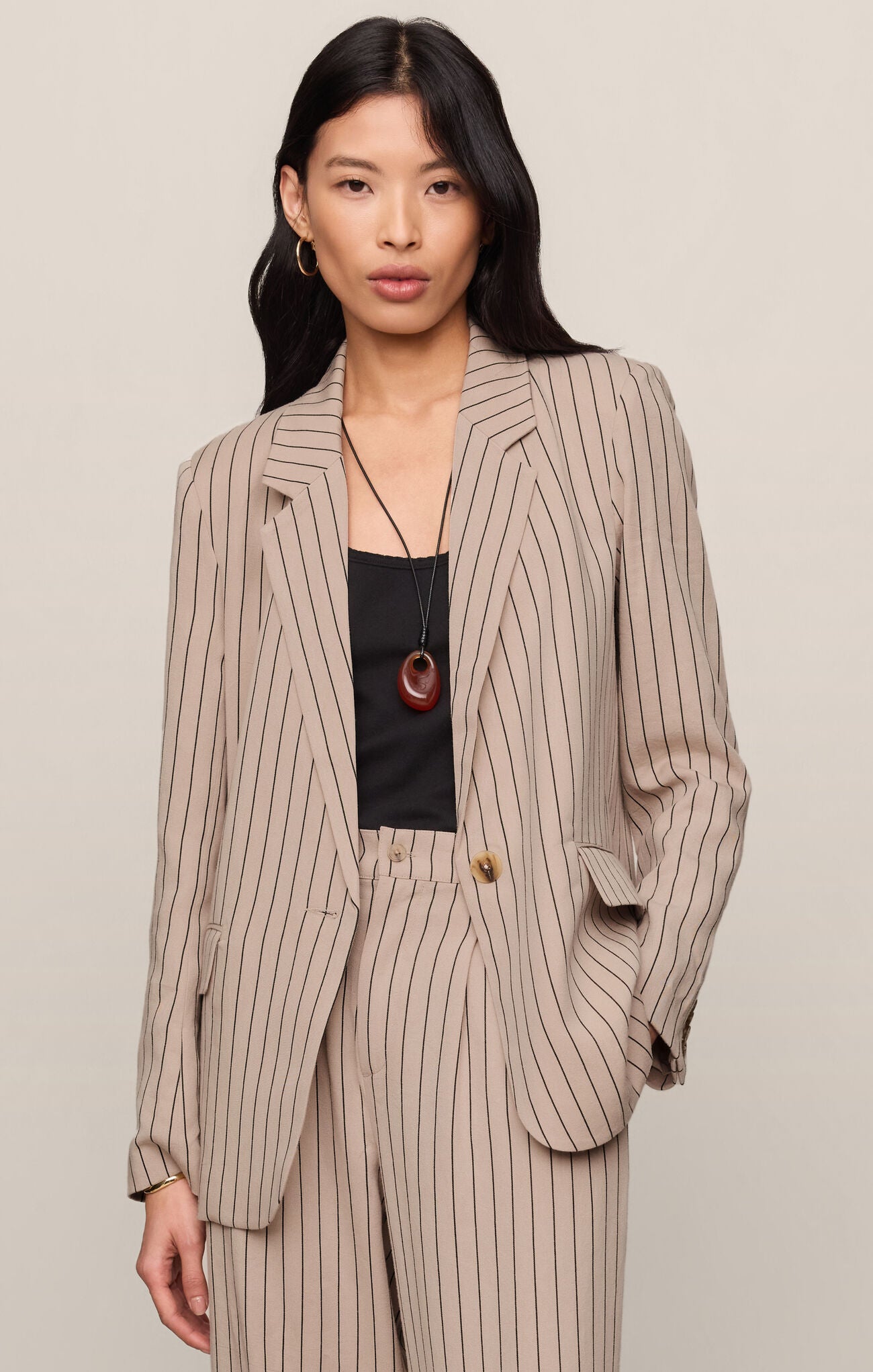 Z Supply Evan Striped Blazer – Lyocell Twill Tailored Jacket