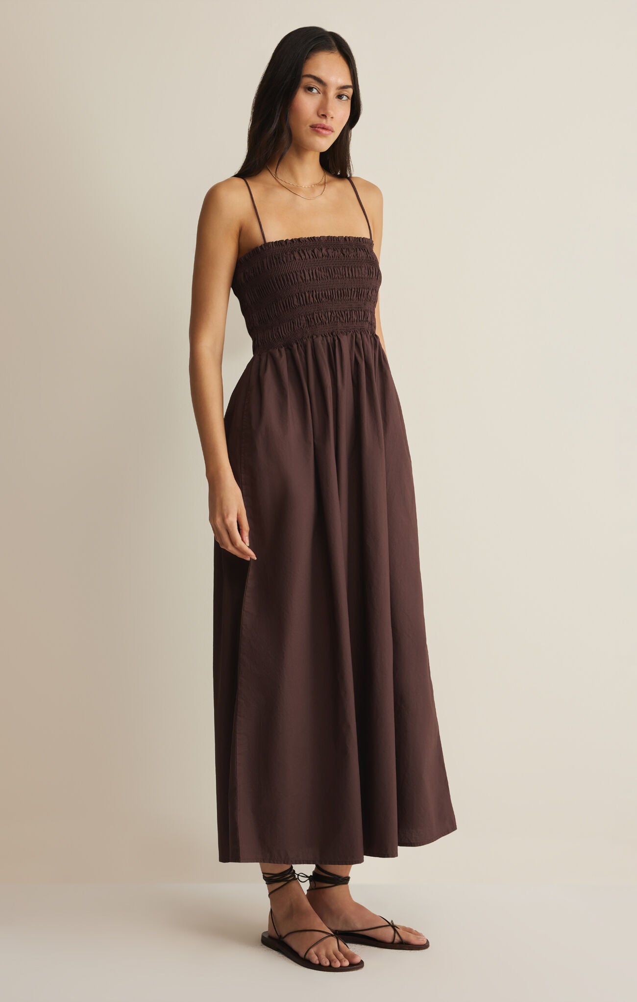 Z Supply Cornelia Poplin Maxi Dress-Chocolate Cherry