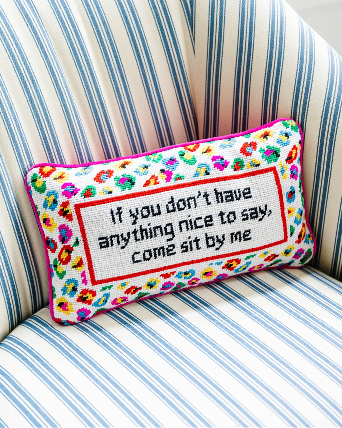Come Sit By Me Needlepoint Pillow by Furbish Studio