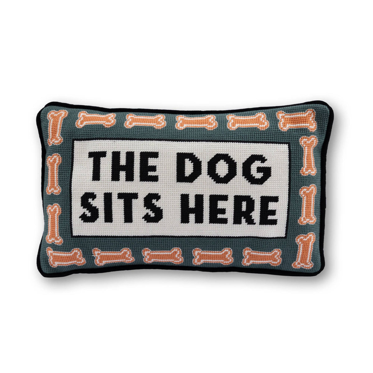 Dog Sits Here Needlepoint Pillow by Furbish Studio