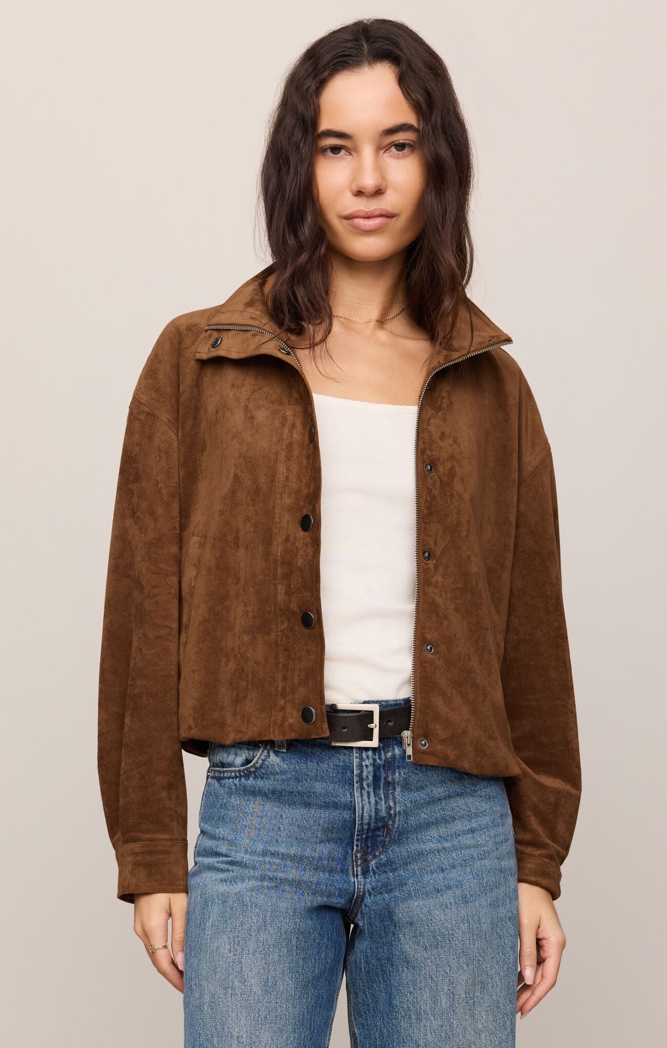 Z Supply Corin Bubble Hem Jacket Faux Suede Button Front Collared Jacket