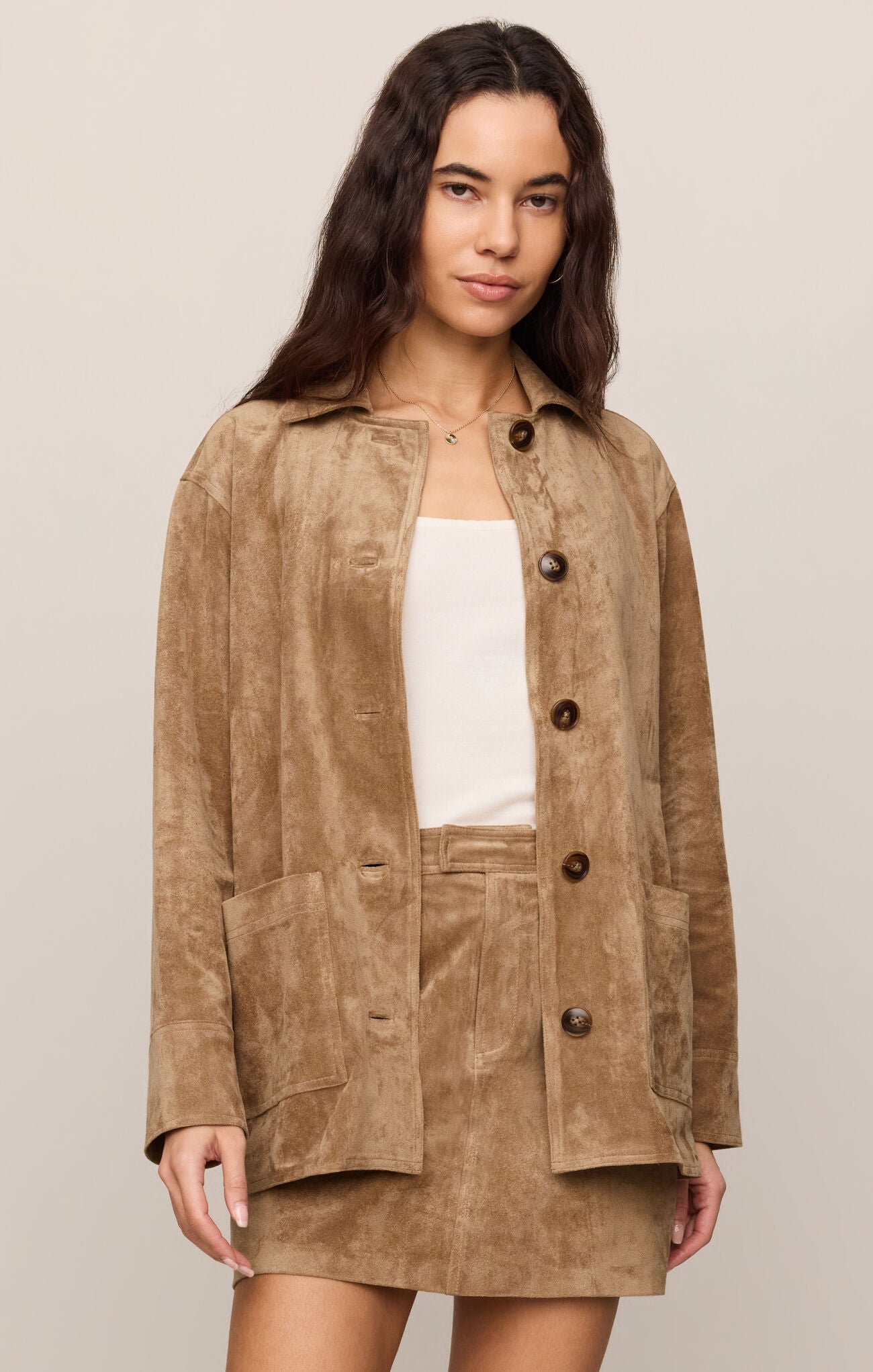 Z Supply Decker Suede Chore Coat Button Front Collared Jacket Women