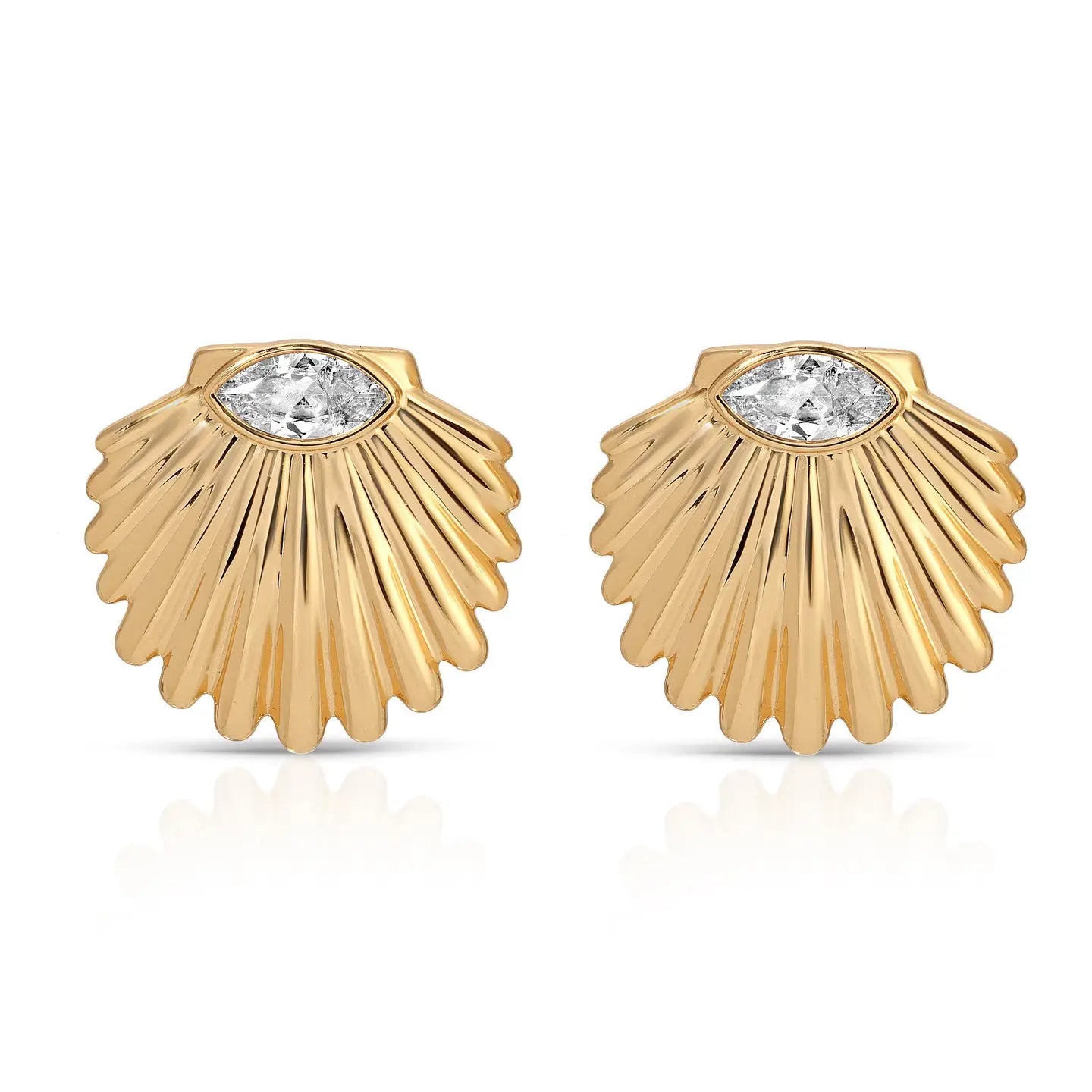 Ettika Santorini Shell Stud Earrings – 18K Gold Plated CZ Shell Studs