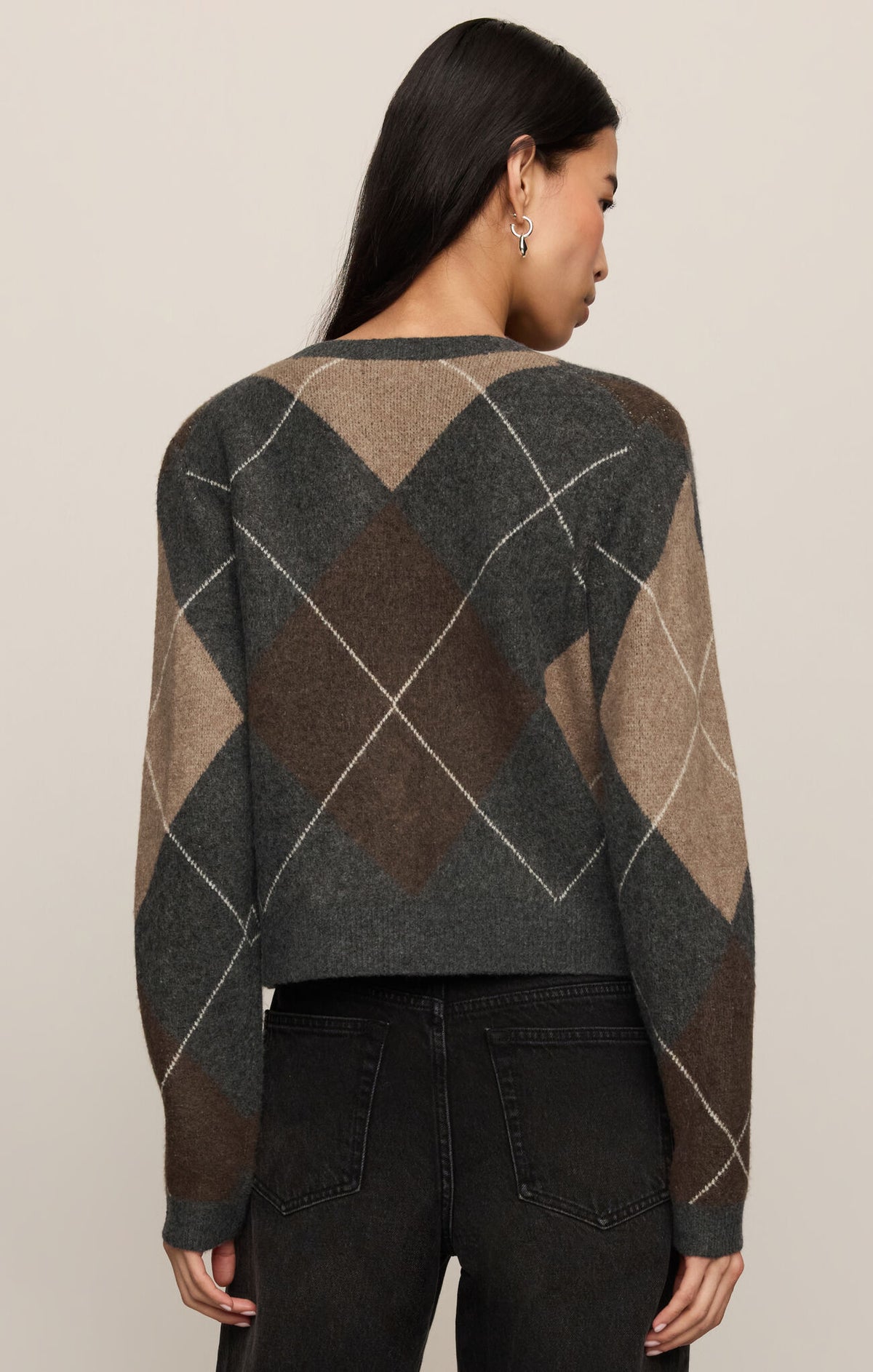 Z Supply Medina Argyle Cardigan – Cozy Button Front Sweater in Charcoal Heather