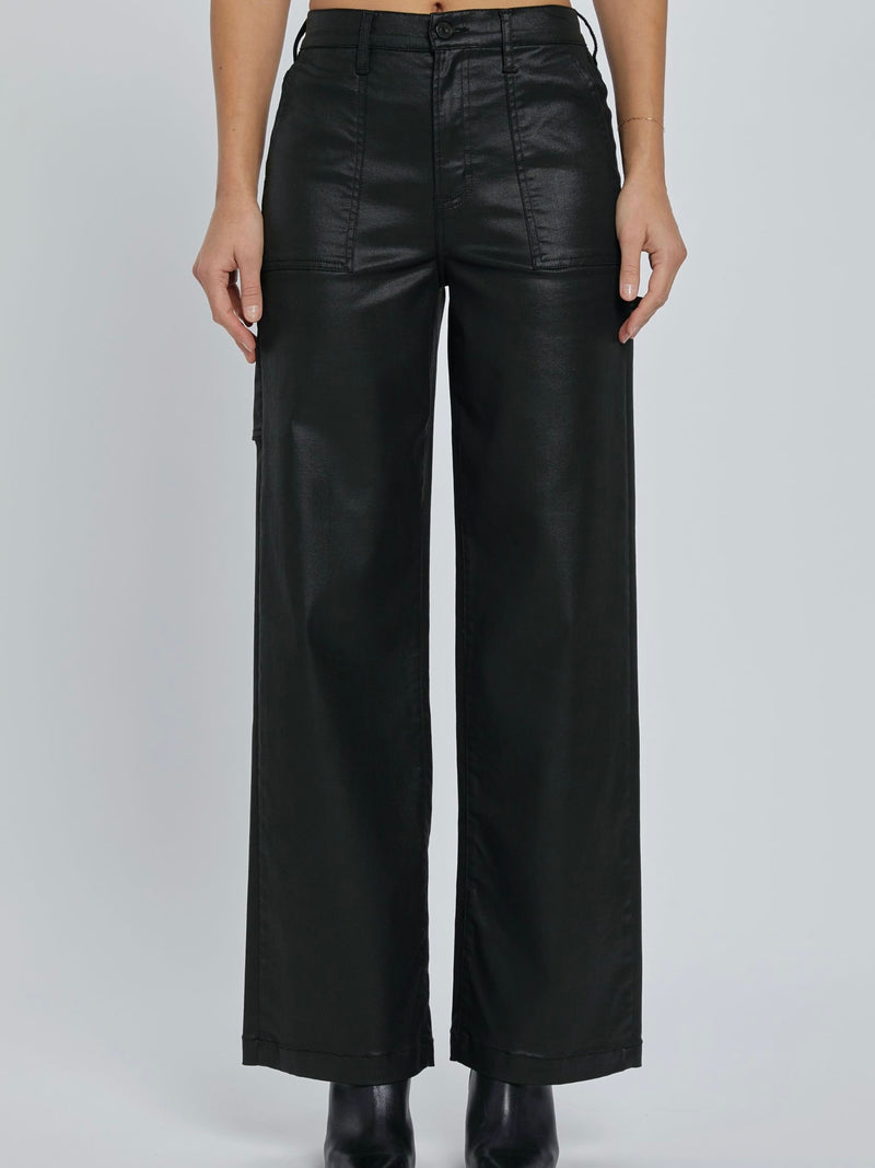 Logan HR Coated Black Carpenter Wide Leg Jean
