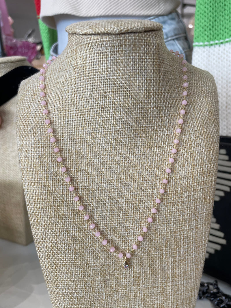 Lulu Delicate Pink Crystal Bead Necklace