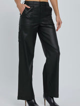 Logan HR Coated Black Carpenter Wide Leg Jean