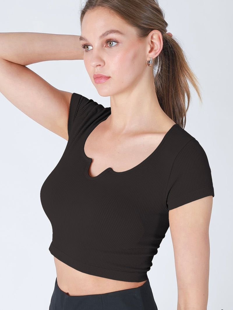 Harlow Black Notch Neck CropSeamless