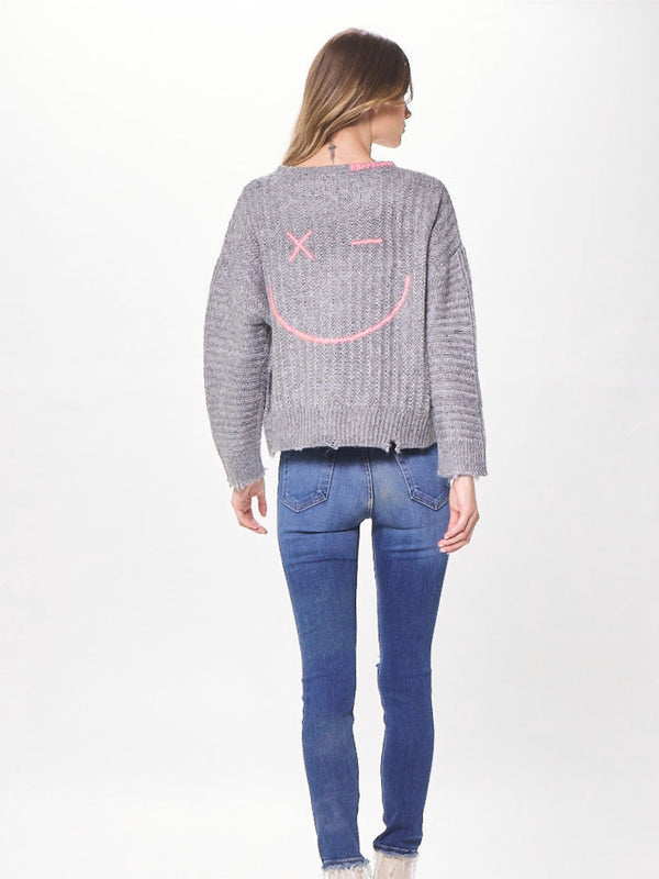 Happy Face Embroidered Sweater