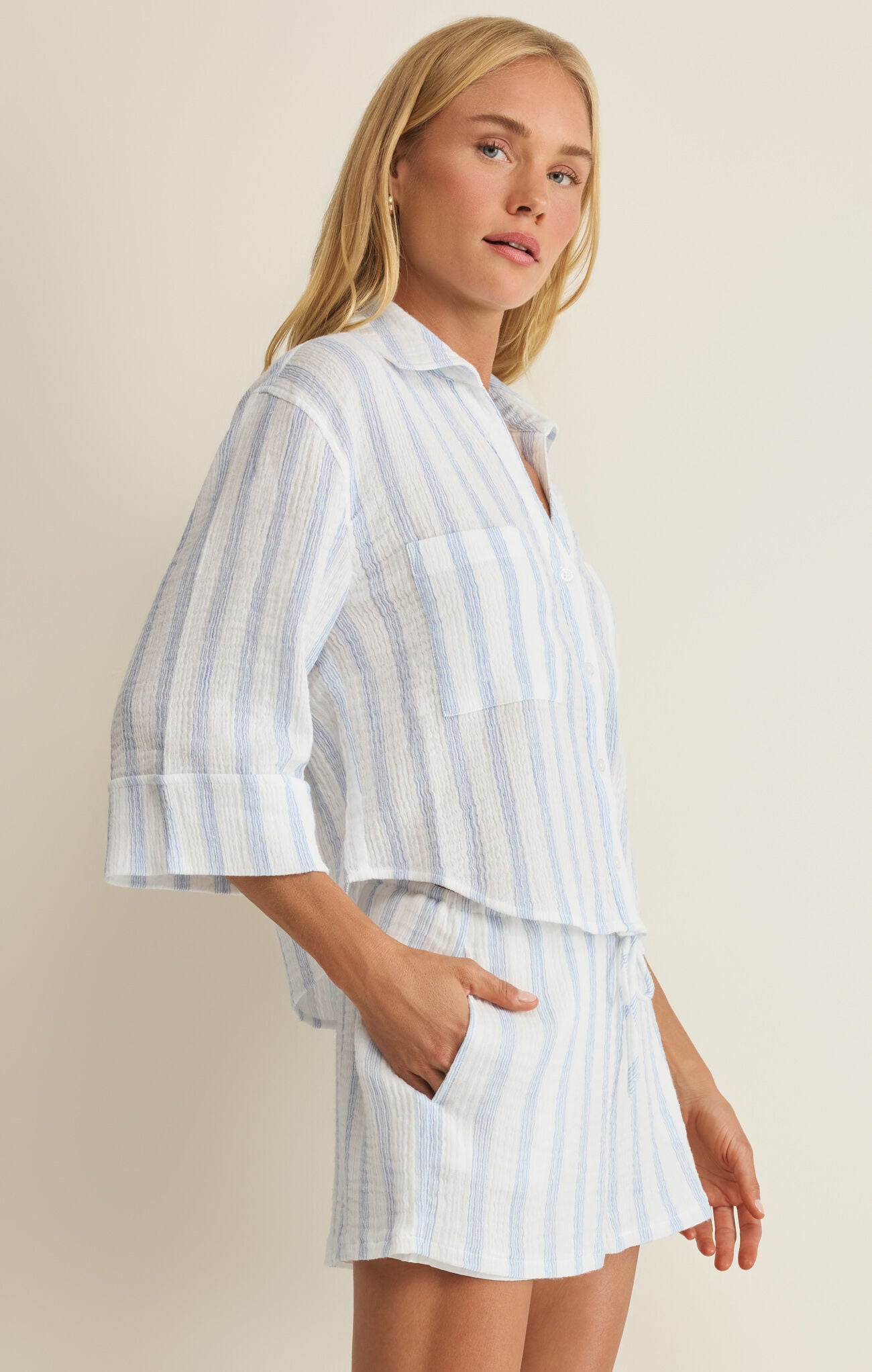 Z Supply Helena Cropped Striped Shirt – Sea Salt