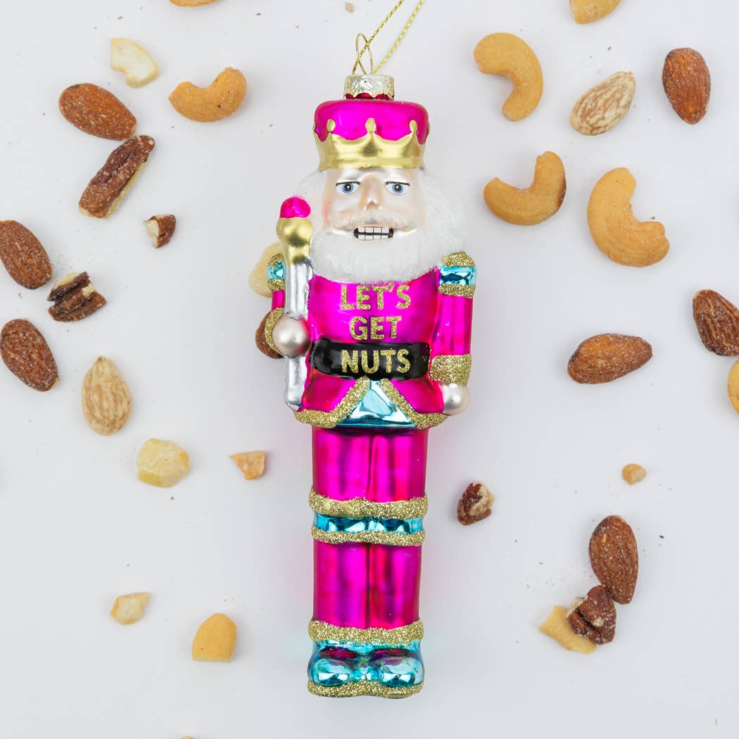 Let’s Get Nuts Nutcracker Glass Christmas Ornament
