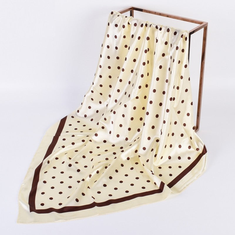 Polka Dot Ivory Faux Silk Square Scarf