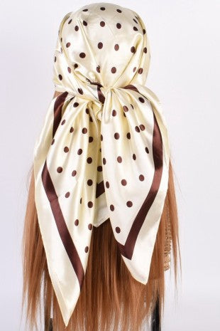 Polka Dot Ivory Faux Silk Square Scarf