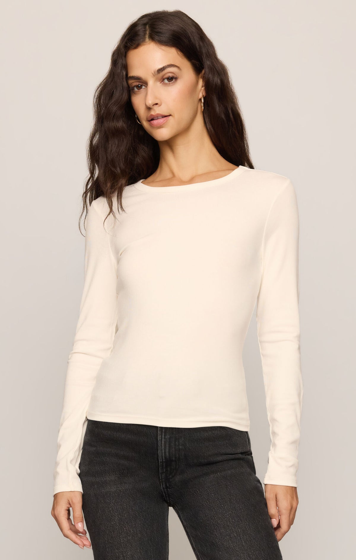 Z Supply Second Skin Crew Long Sleeve Top | Ultra Soft Fitted Layering Essential - Sandstone
