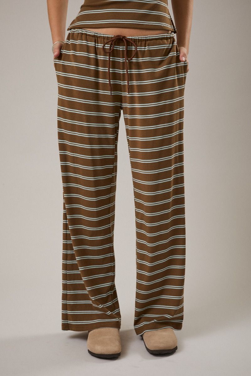 Rowan Brown + Blue Stripe Low-Waist Drawstring Flared Pants