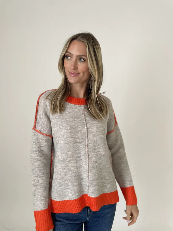 Bridget Colorblock Grey/Orange Crewneck