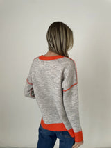 Bridget Colorblock Grey/Orange Crewneck