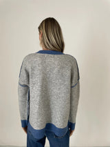 Bridget Colorblock Heather Grey/Blue Crewneck