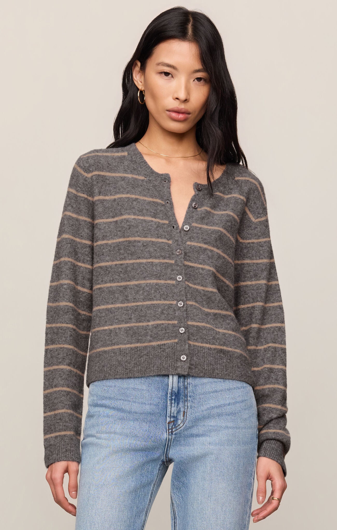 Z Supply Medina Stripe Cardigan - Charcoal Heather