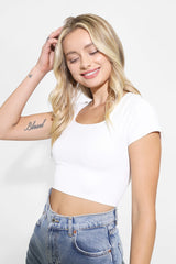 Lia Short Sleeve White Square Neck Crop Top
