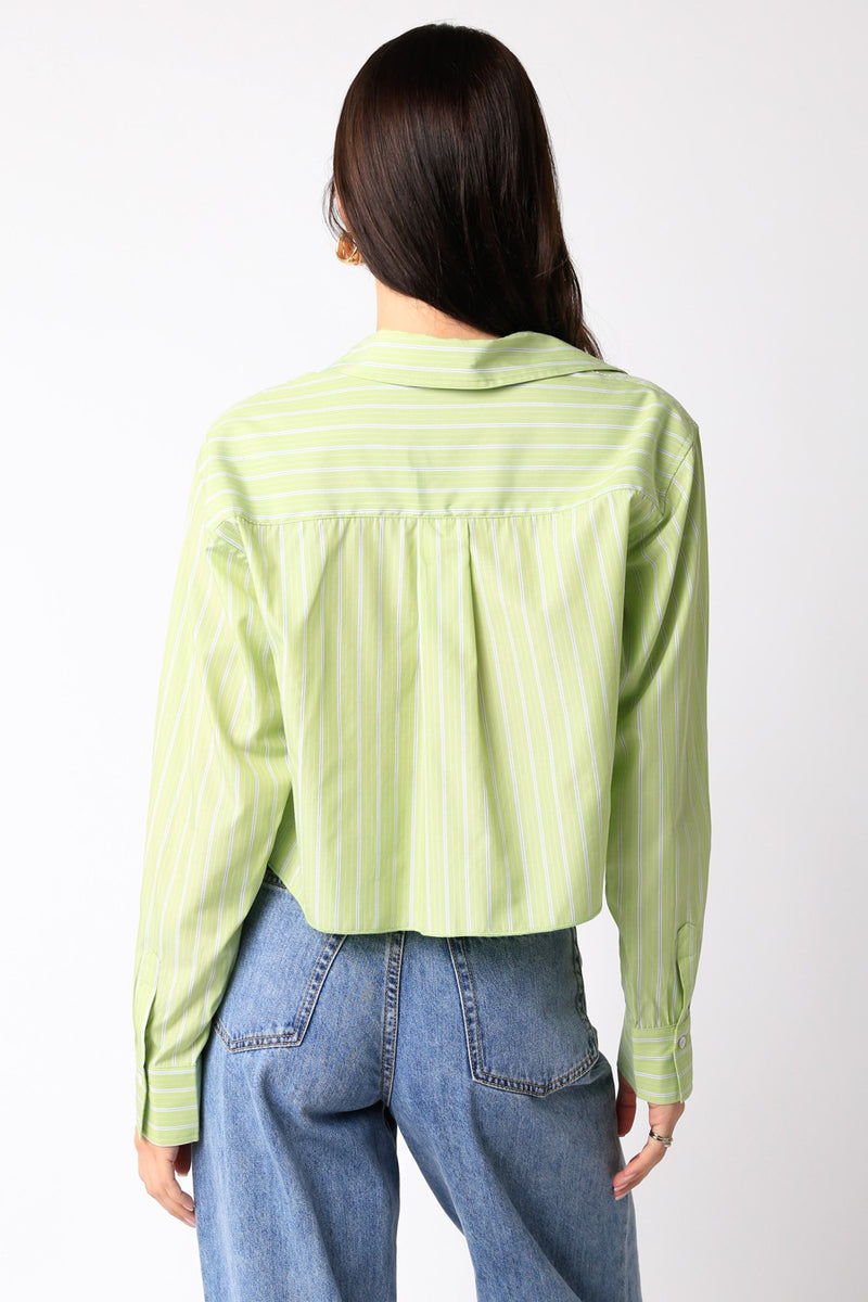 Kendy Green Stripe Crop Shirt