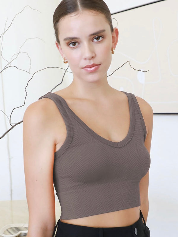 Cali Reversible Pewter Herringbone Crop Top