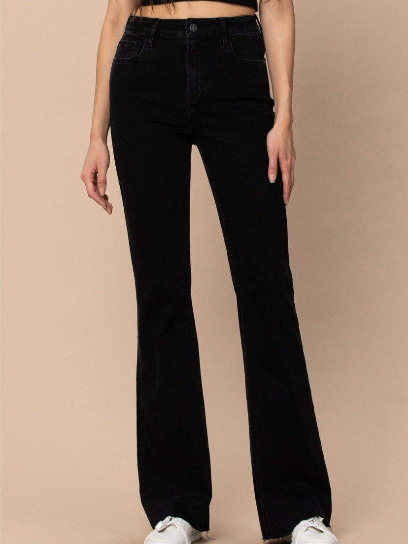 Happi HR Jet Black Raw Hem Flare Jean