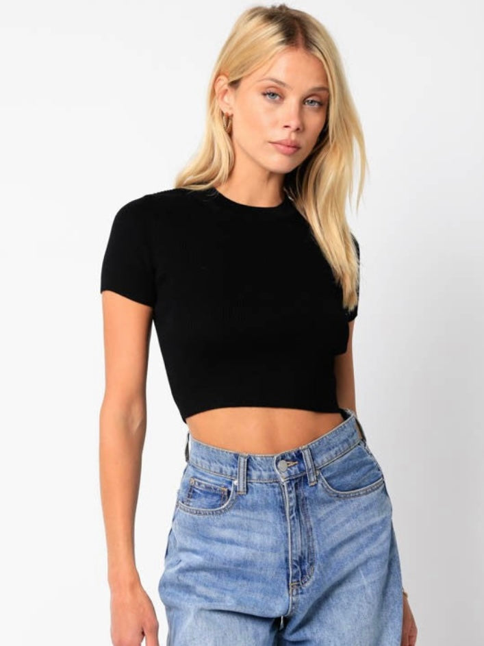Naila Black Fitted Sweater Crop Top