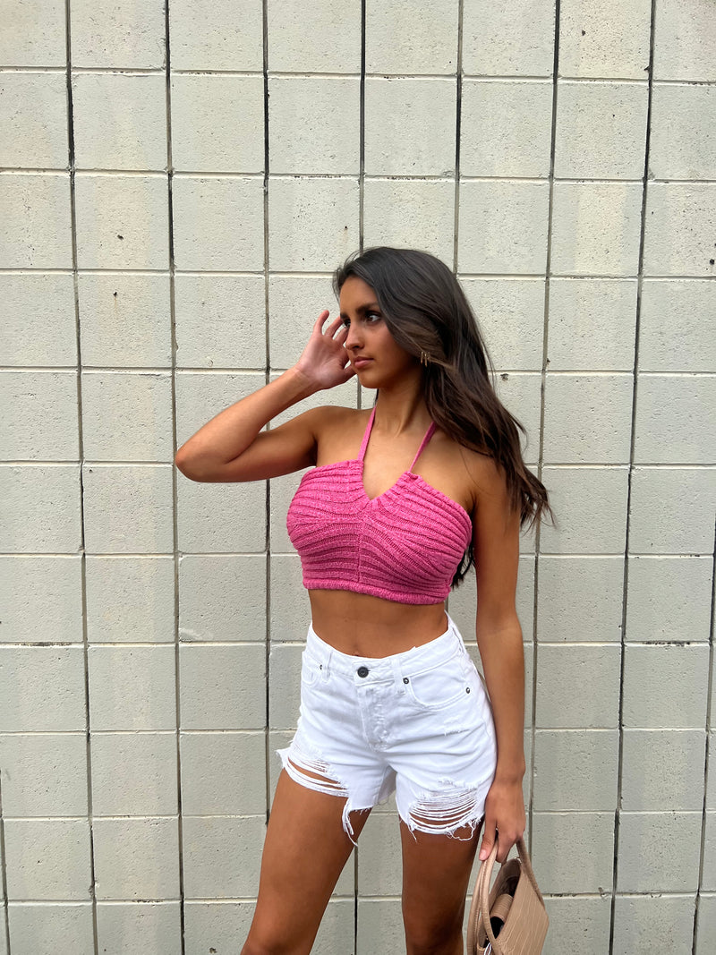 Allie Sweater Knit Pink Halter
