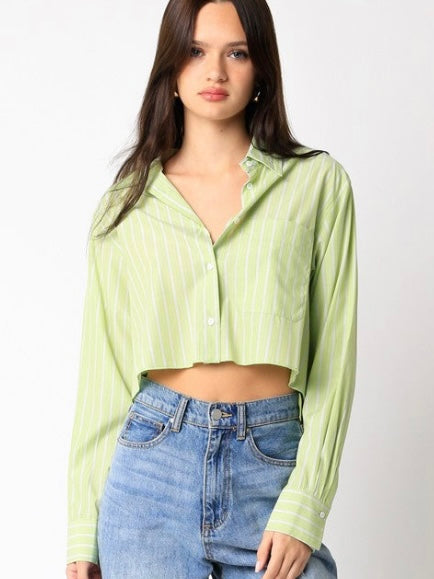 Kendy Green Stripe Crop Shirt