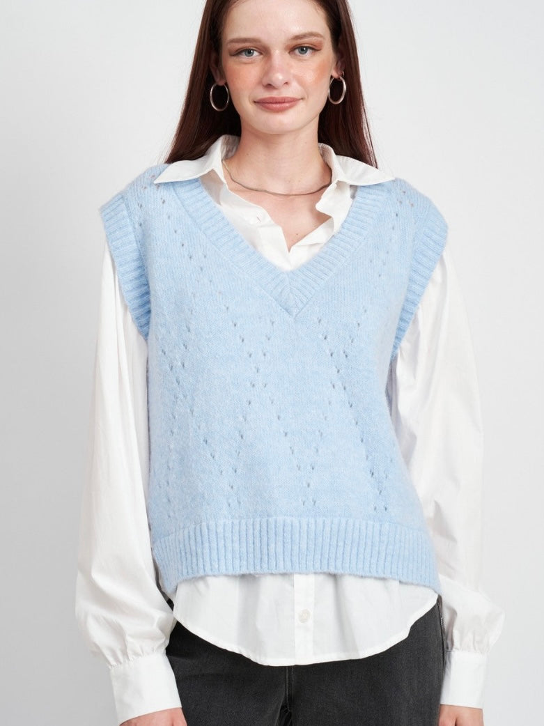 Asher Sky Blue Sweater Vest Two-Fer