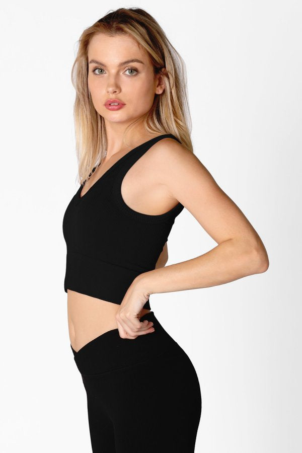 Cali Reversible Black Herringbone Crop Top