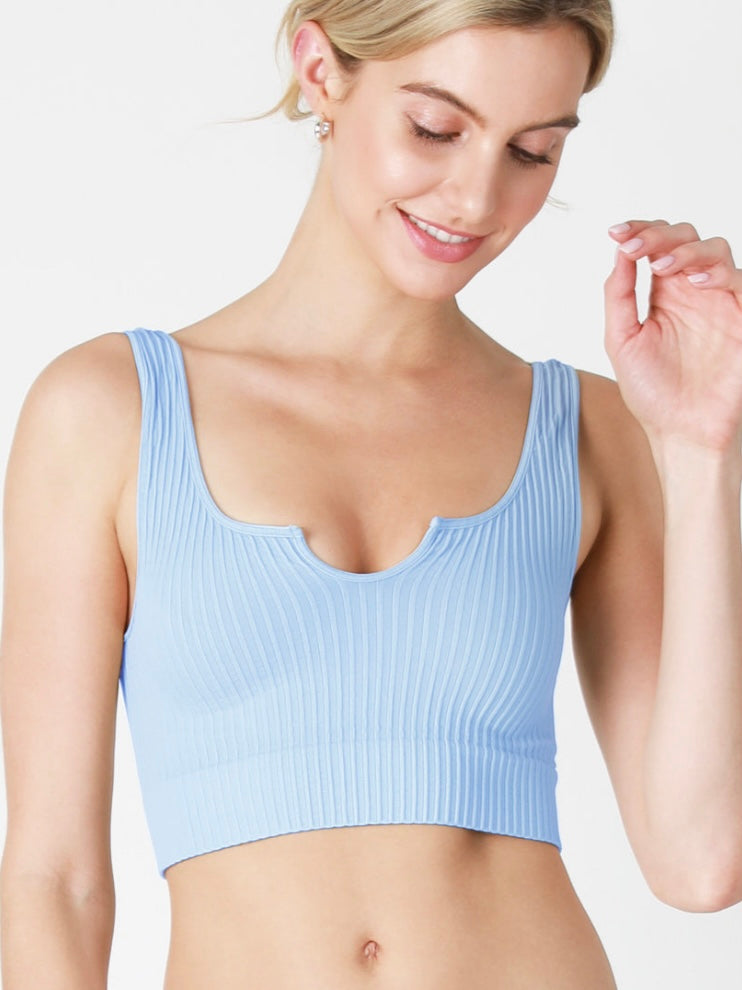 Kiera Notch Neck Cashmere Blue Crop Top