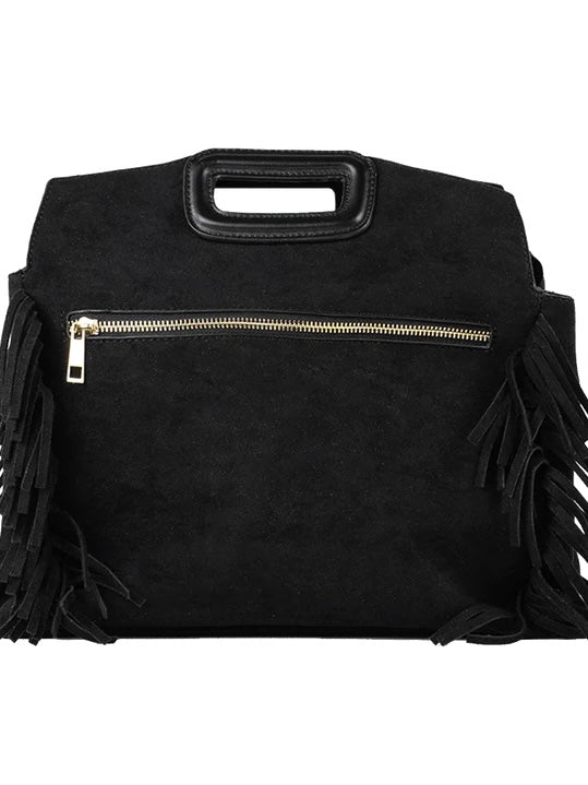 Dakota Vegan Suede Black Fringe Bag